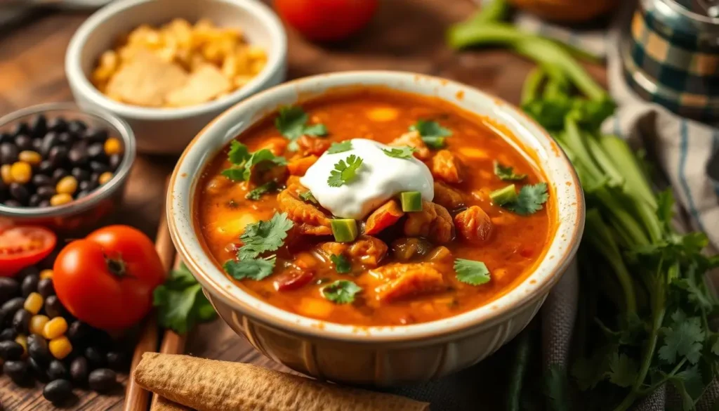 15 Best Taco Soup Frios Recipe Variations for Cozy Winter Nights 2 Taco soup frios served in a ceramic bowl with fresh cilantro and lime wedges.