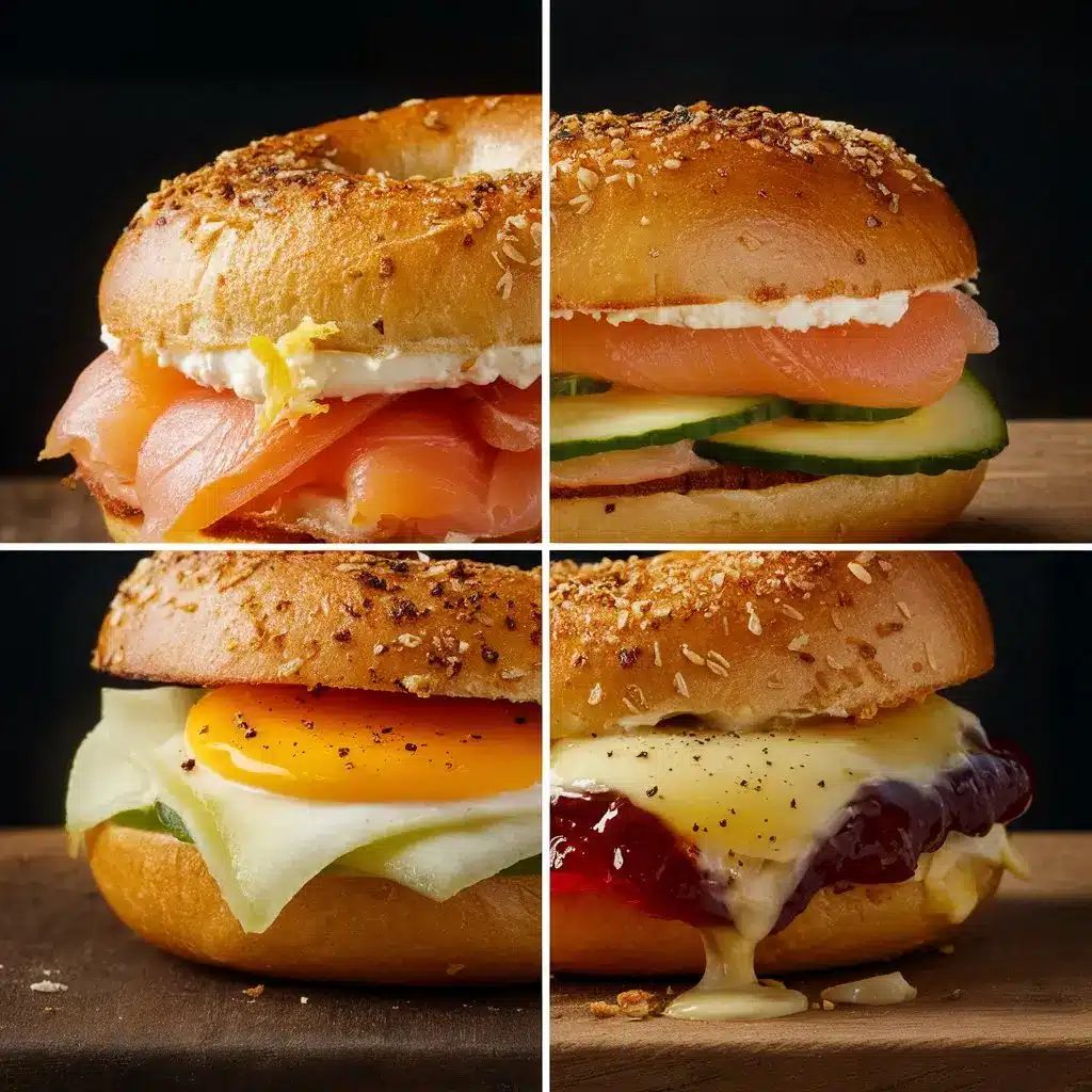 Easy Onion Bagel Recipe: 8 Irresistible Homemade Bagels 4 Serving ideas for homemade onion bagels with various toppings and sides.