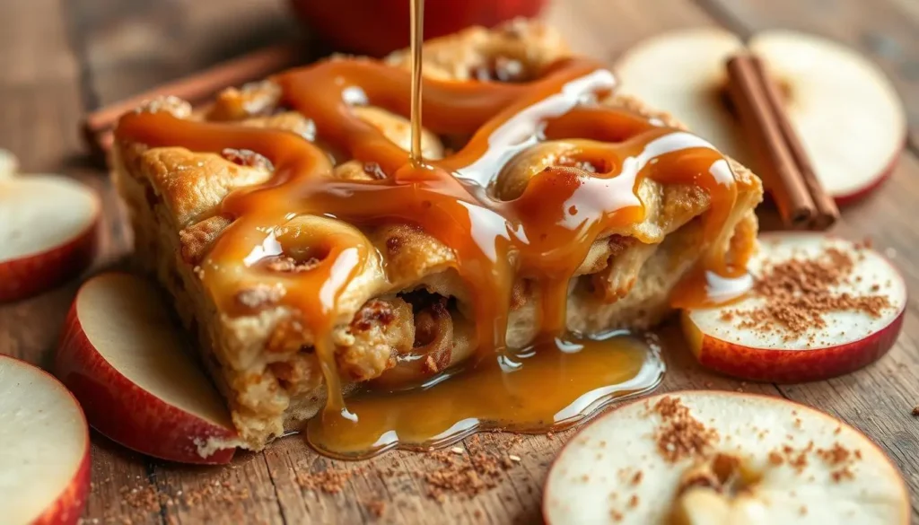 cinnamon roll apple pie bars with maple glaze